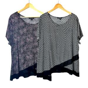 Roz & Ali Tops Women’s 3X Asymmetrical Slinky Artsy Short Sleeve Geometric